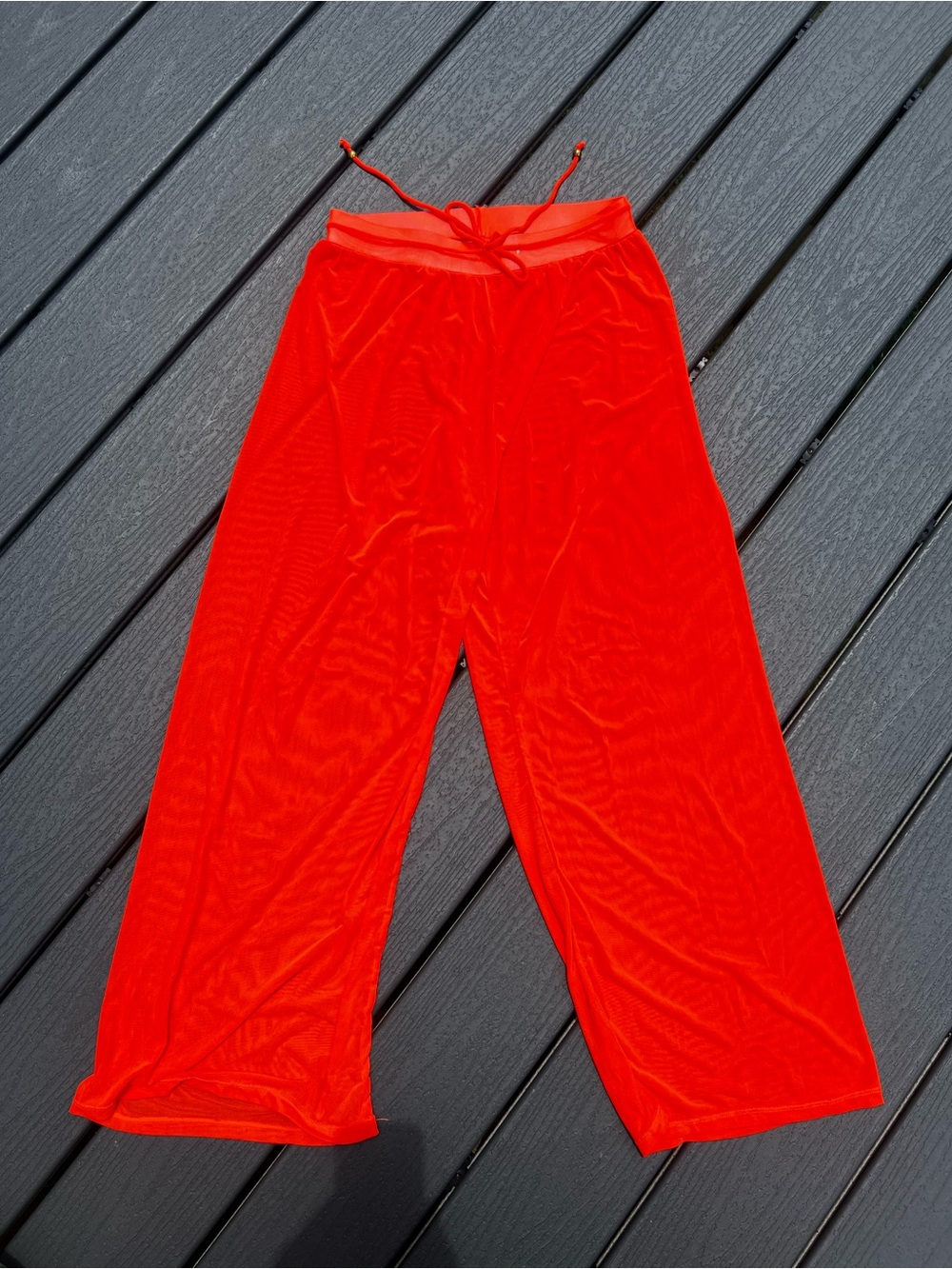 Orange Wide-Leg Swim Cover-Up Sheer Pants